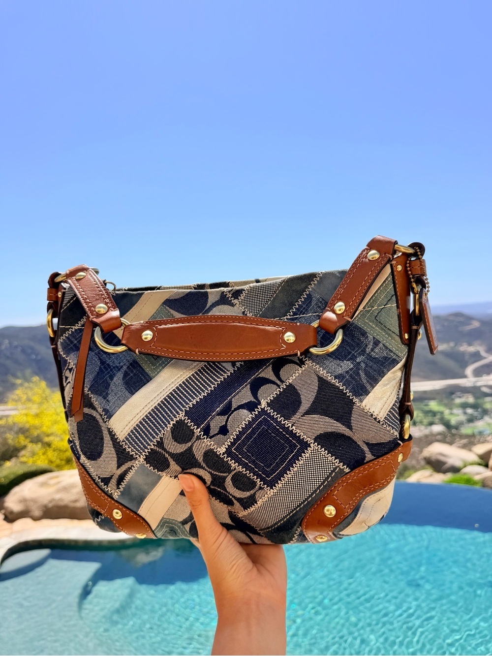 Vintage Y2K Coach Carly denim patchwork hobo bag
